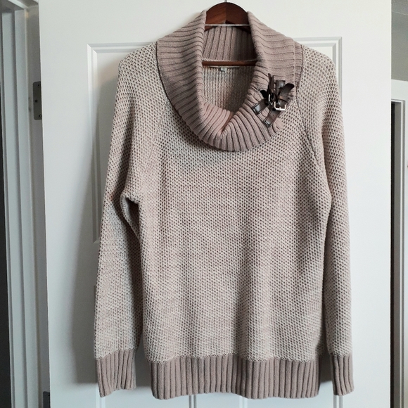 Cleo Petites Beige Cowl Neck Knit Sweater - Picture 1 of 6